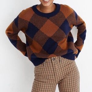 -Madewell Orange/Blue Plaid Mullen Sweater #AD044- Small As Is condition